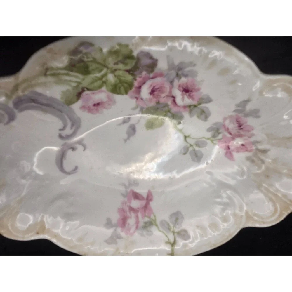 Antique Limoges France WG and Co Porcelain Hand Painted Asparagus Plate Bowl